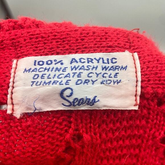 Vintage 60s 70s Red Knit Sweater Vest Sears M L - Picture 6 of 6